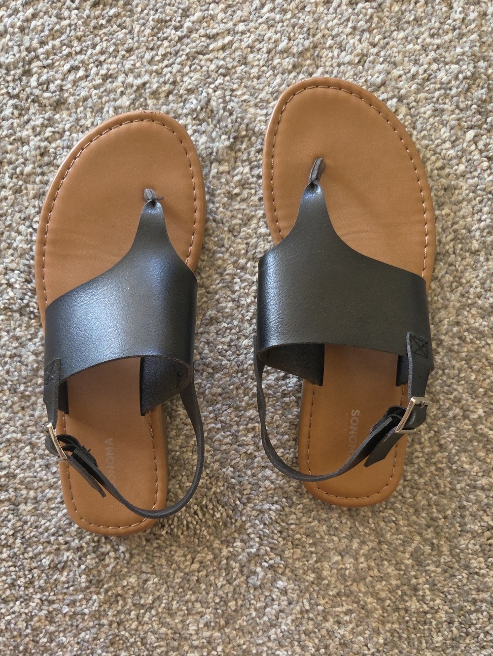 Sonoma Black Toe-Loop Sandals with Tan Footbed